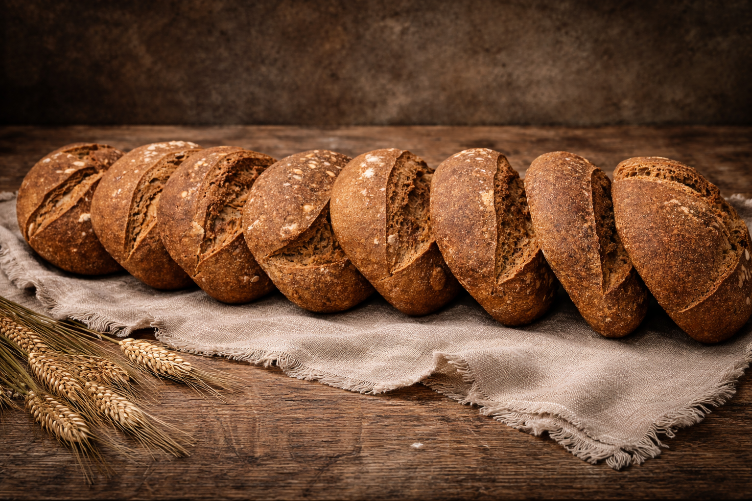 18 saat mayalanmış ekşi maya tam buğday ekmeği — yeni pişmiş, buharlı